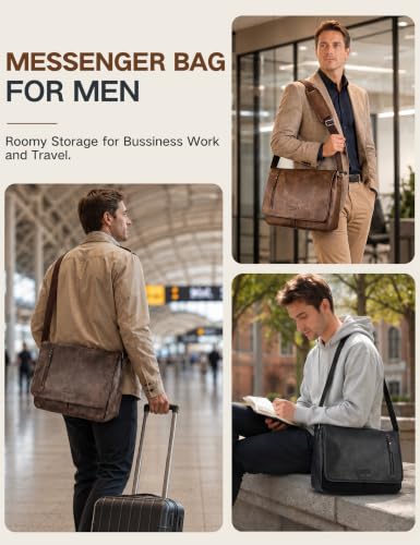 VX VONXURY Messenger Bag for Men, Pu Leather 14 Inch Laptop Briefcase Bag for Work Bussiness and School,Brown - color: 14 Inch Brown