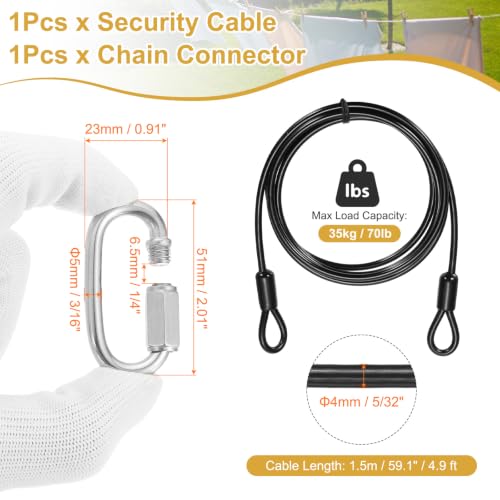 PATIKIL Security Cable Lock (5/32" Dia 4.9ft, Black) Vinyl Coated 304 Stainless Steel Double Loop Flexible Wire Rope Safety Cable with Quick Links Locking Connectors - color: Black, size: 5/32" x 4.9ft