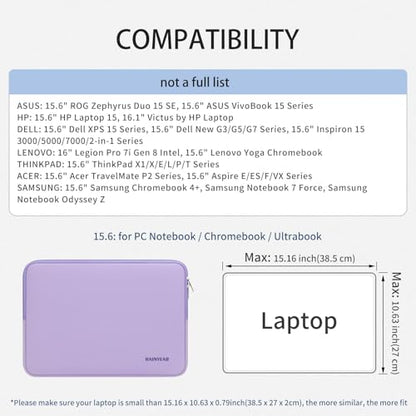 RAINYEAR 15.6 inch Laptop Sleeve Case Soft Padded Carrying Bag, Purple | Protective Soft Lining Padded Computer Zipper Carrying Cover Bag Compatible with 15.6 Inch Laptop Computer PC Notebook - color: Purple, size: 15.6 Inch