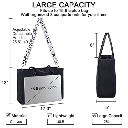 BTOOP Work Tote Bag for Women, Laptop Tote Bag With 15.6 Inch Padded Compartment, Teacher Nurse Bible Bags - color: Black-leopard Print