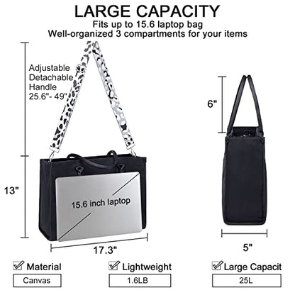 BTOOP Work Tote Bag for Women, Laptop Tote Bag With 15.6 Inch Padded Compartment, Teacher Nurse Bible Bags - color: Black-leopard Print
