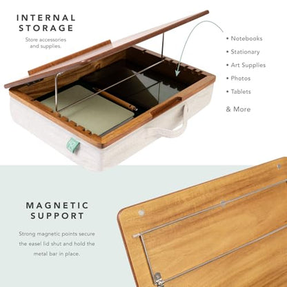 ROSSIE Home Acacia Wood Easel Lap Desk – Natural, Fits 15.6” Laptops | Adjustable 7-Level Laptop Stand, Portable Workstation with Open Storage - color: Natural