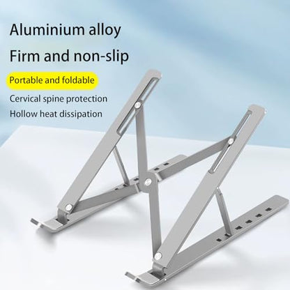 Laptop Stand for Desk, Adjustable Laptop Riser Aluminum Alloy+Silicone Foldable Portable Notebook Holder, Ventilated Cooling Notebook Mount Computer Stand for 10-15.6 inch Laptops