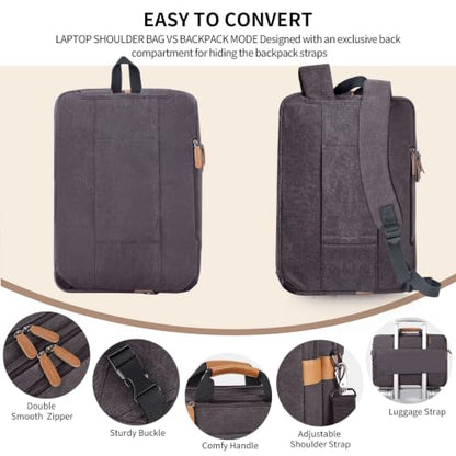 ESTARER Laptop Computer Bag for Men 3 In 1, 17-17.3 Inch Laptop Messenger Bag for Business/Work/Travel, Convertible Backpack Briefcase Water resistant Canvas Laptop Backpack (Grey) - color: Gray