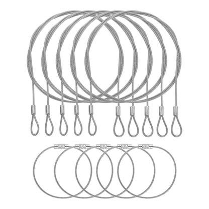 5 Set Double Loop Security Cable Lock (3.28 ft X0.08'') + Keychain Cable, Silver - color: Silver, size: 3.28 ft x 0.08 Inch