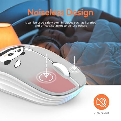 FMOUSE Cute Wireless Mouse, Bluetooth 2.4GHz Dual Mode with USB Receiver, Silent Click, AA Battery Powered, for Work Office Students, Compatible with Laptop Mac iPad PC (Slack Off Panda) - color: Slack Off Panda
