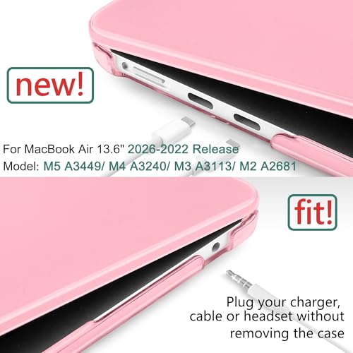 DONGKE Compatible with MacBook Air 13 inch Case M5 M4 M3 M2 2026 2025 2024-2022 A3449 A3240 A3113 A2681, Plastic Hard Shell & Keyboard Cover for MacBook Air 13.6 inch, Crystal Pink - color: Crystal Pink