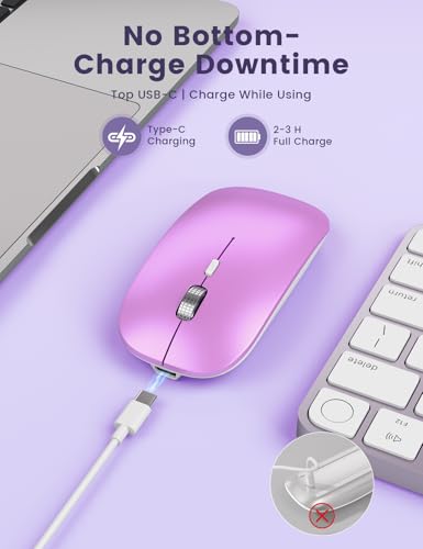 SABLUTE Bluetooth Mouse for Mac, Tri-Mode Silent Wireless Mouse, Orchid | Bluetooth 5.2 + 2.4GHz, Connect 3 Devices, Silent Click, USB-C Charging, 3 DPI Levels, MacBook, iPad & Windows Compatible - color: Orchid