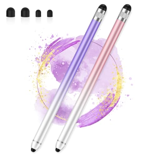 Stylus Pen for Touchscreen, Dual-end High Sensitivity Capacitive Stylus Pen for iPhone/iPad/Android/Samsung/Computer/Tablets, AmberVec Universal Stylists Pens for Touch Screens, 2 Pack-Pink, Purple - color: 2 Pack: Pink, Purple