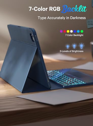 CHESONA for iPad Air 13 Inch(M4/M3/M2)&Pro 12.9(3rd-6th) Case with Keyboard | Magnetic Detachable Keyboard, 7-Color Backlit, Multi-Touch Trackpad, Smart Sleep/Wake, Stain-Resistant Cover, Navy Blue - color: Navy Blue