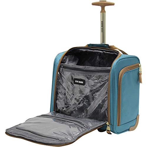 Steve Madden Designer 15 Inch Carry on Suitcase- Small Weekender Overnight Business Travel Luggage- Lightweight 2- Rolling Spinner Wheels Under Seat Bag for Women (Harlo Teal Blue) - color: Harlo Teal Blue
