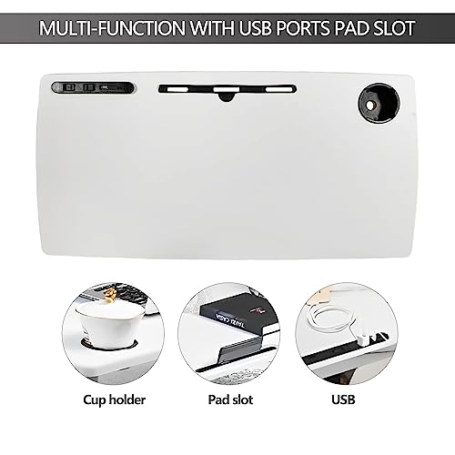 Over Bed Table Pneumatic Adjustable Height Stand Desk with Hidden Wheels USB Ports Pad Slot Mobile Laptop Standing Desk Cart, Podium Table (White, 32X16 inshes) - color: White