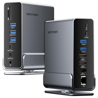 VENTION 15-in-1 Laptop Docking Station Dual Monitor, 360° Roatable Triple Monitor Docking Station with 2 * 4K HDMI and 1*DP, PD 100W Charging for Laptop, 10Gbps USB Port Transfer, RJ45, Audio, SD/TF