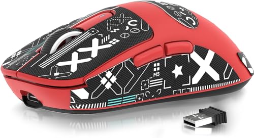ATTACK SHARK X3 49g Ultra-Lightweight Wireless Gaming Mouse, Red&Tape | Bluetooth 5.2/2.4G Wireless/Wired, PAW3395 Gaming Sensor, 26K DPI, 200h Battery Life, Programmable Buttons for PC/Mac/Win - color: Red & Griptape