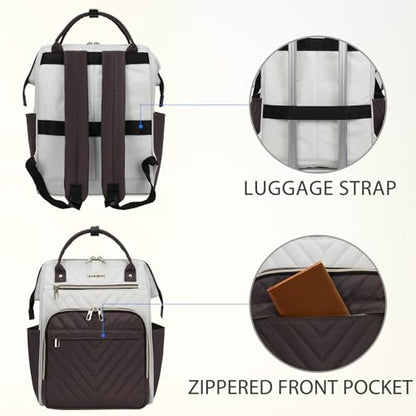 VANKEAN 17 Inch Laptop Backpack for Women Large Capacity Waterproof Daypack - color: Beige/Coffee, size: 17.3 Inch