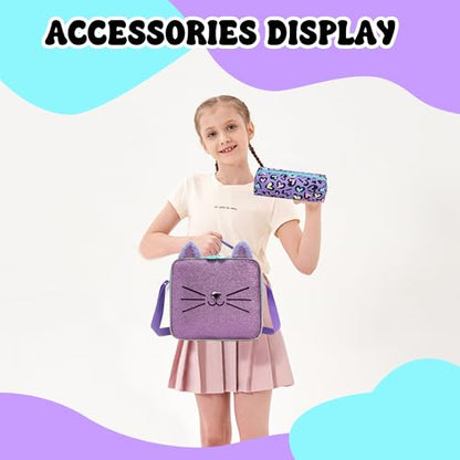 Meetbelify Backpack with Wheels for Girls Rolling Backpack Cute Carry on Backpack for Elementary Student - color: Cat Purple