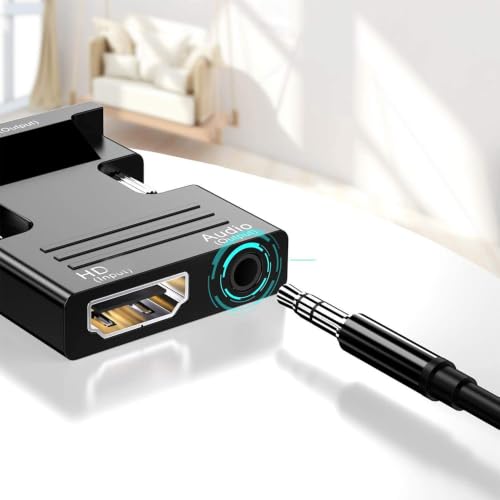 HDTV(19-Pin Port) to VGA Adapter, HD 1080P Audio Video Converter with 3.5mm Jack,Gold-Plated Connector (Female to Male) for desktops,laptops,PCs,Monitors,projectors,HDTVs,Raspberry Pi,Roku,etc