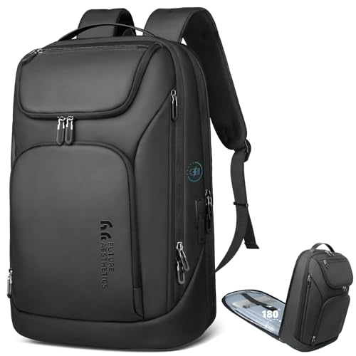 hk Business Smart Backpack for Men Anti-Theft for 17.3 Inch Laptop | with USB Charging Port Water-Resistant Large Durable Compact 30L for Travel College Work - color: Deep Black