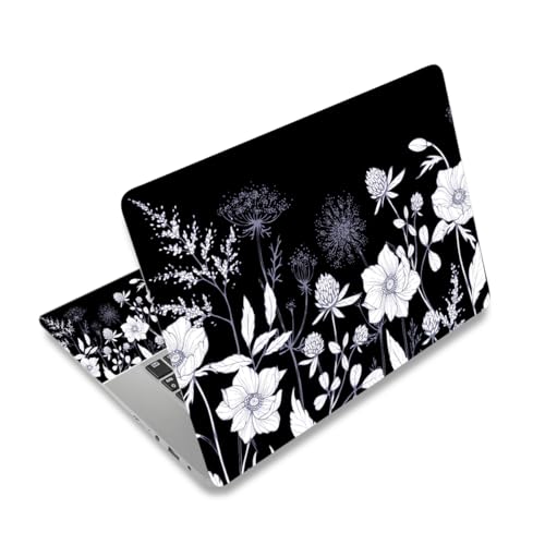 Laptop Skin Sticker Decal,12" 13" 13.3" 14" 15" 15.4" 15.6 inch Laptop Vinyl Skin Sticker Cover Art Protector Notebook PC (2 Wrist Pad Skins Included), Waterproof Removable, Black White Flower - color: Black White Flower