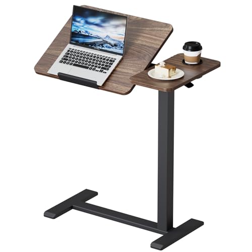 BIZUM Overbed Rolling Table with Adjustable Tilt Top Mobile Bedside Desk with Hidden Wheels Pneumatic Height Adjustable Laptop & Meal Table for Home and Hospital Use(27.6x15.8, Walnut) - color: Walnut