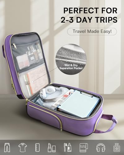 Underseat Carry On Luggage with Wheels, Airline Approved Personal Item Luggage, 16-Inch Multi-functional Underseat Luggage, Lightweight Overnight Suitcase for Women, Bussiness, Travel, Purple - color: Purple