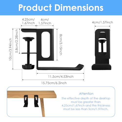 Desk Side Laptop Holder, Vertical Desk Side Storage Laptop Holder, Adjustable Laptops Mount with Headphone Hooks, No Drill Clamp for Laptops,Tablets,Keyboards,Backpack (Black)