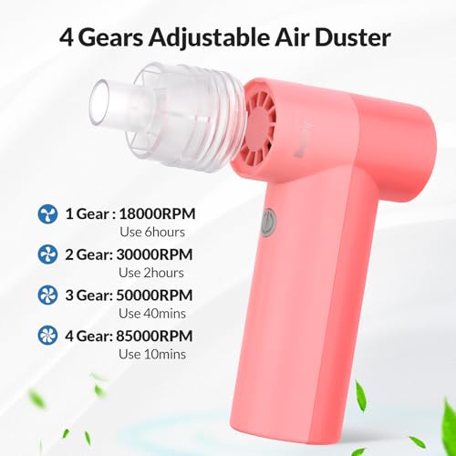 Bestrip Compressed Air Duster, 85000RPM Handheld Electric Air Duster, 4 Gears Adjustable Jet Dry Blower for Car Computer Keyboard Cleaning (Cherry Pink)