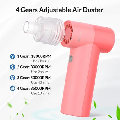 Bestrip Compressed Air Duster, 85000RPM Handheld Electric Air Duster, 4 Gears Adjustable Jet Dry Blower for Car Computer Keyboard Cleaning (Cherry Pink)