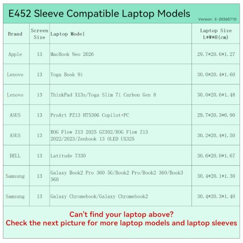 Smatree Elite Laptop Sleeve for 13 inch Apple/HP/Lenovo/DELL/Samsung | for 13 inch Apple MacBook Neo2026,HP Chromebook,Lenovo Yoga/ThinkPad,DELL Latitude,ASUS ProArt/ROG Flow,Samsung Galaxy(E452) - size: 13 inch/E452/Size: 31.7*21.2cm