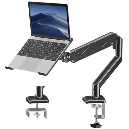 Laptop Stand Desk Mount, 2 in 1 Function, Gas Spring Arm Fits Max 17" Notebook and 32" Computer Screen, Single Monitor Mount with Laptop Tray, Holds up to 17.6lbs - style: Laptop Desk Mount