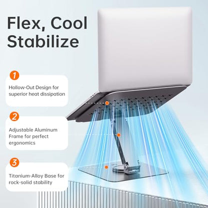 EJAY 360 Rotating Laptop Stand with 10Gbps USB 3.2 Hub, Heavy Duty Aluminum Computer Riser for Desk, Adjustable Ergonomic Holder for MacBook Pro Air, Dell, HP, Office