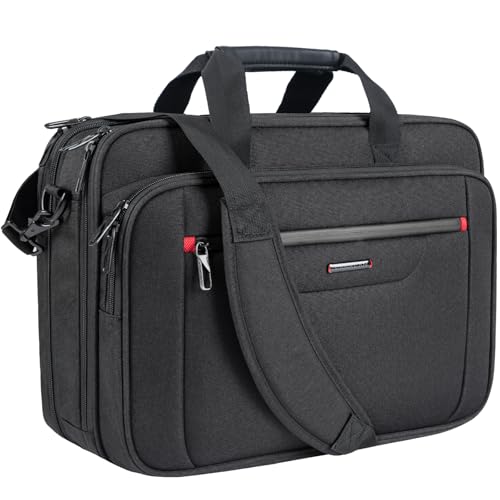 VANKEAN 17.3" Expandable Waterproof Laptop Briefcase for Travel & Business | Multi Functional Compartment,Padded Shoulder Strap,Convenient Luggage Strap,Water-Repellent Fabric,Padded Laptop Compartment - color: Black-red, size: 17.3 Inch
