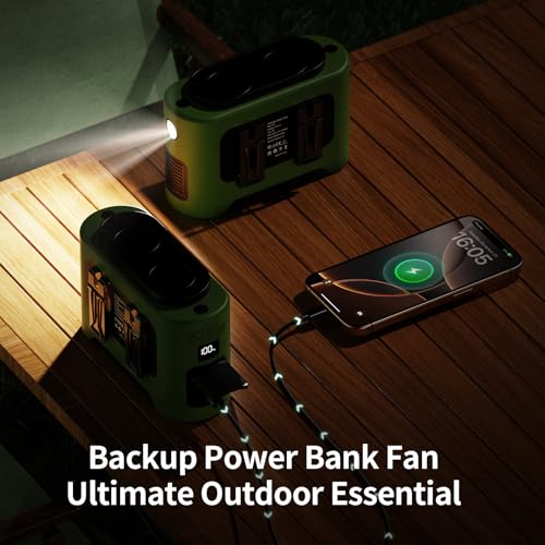 Socool Portable Car Fan - 14500mAh Rechargeable Battery Opearated, Clip on Car Seat Headrest 360 Rotatable, 5-Speed Backseat Fans for Baby Rear Facing Cooling with Dual Air Outlets for SUV RV Truck - color: Green