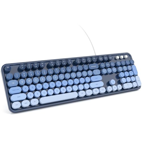 KNOWSQT Wired Computer Keyboard - SkyBlue-Gradient Retro Full Size Round Keycaps Plug and Play Typewriter Cute Keyboards for Windows, Laptop, PC, Desktop, Computer - color: C_SkyBlue-Gradient