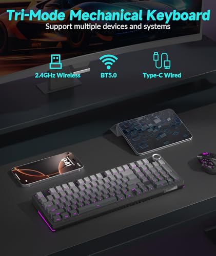 SOLAKAKA KI99 Pro 96% Wireless Mechanical Keyboard, RGB Gaming Keyboard, Hot-Swappable Pre-Lubed Switches, Gasket Structure Creamy Keyboards (Gradient-Black, Non-Silent Version) - color: Gradient-black, size: Non-Silent Version