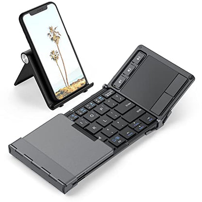 iClever Foldable Keyboard with Touchpad, BK08 Portable Tri-Folding Bluetooth Keyboard for iPad, iPhone, Windows, Mac & Android — Connect Up to 3 Devices | Multi-Touch Trackpad, Pocket-Sized, Aluminum Build, 3-Device Bluetooth Switching, USB-C Charging, fo