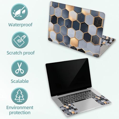 Universal Laptop Skin Decal, 3-Piece Vinyl Protector for 12 13 14 15.6" Notebook, Waterproof Anti-Scratch, Easy Trim & Bubble-Free Finish, Grey and Navy Blue Geometric Cubes - color: Grey and Navy Blue Geometric Cubes