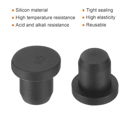 uxcell High Temp Silicone Plug Mount Dia 6.5mm/0.26 inch t Shaped Rubber Stopper Hole Plugs for Powder Coating Plating Waterproof Plugs Sealing Plugs Black Pack of 12(OD 9.5mm) - size: 6.5x9.5mm
