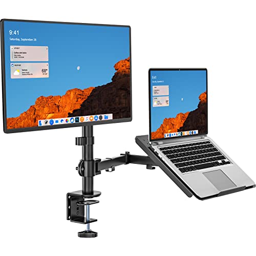 WALI Dual Arm Laptop and Monitor Desk Mount for 17" Notebook and Up to 27" Screen, Fully Adjustable Monitor Arm with Laptop Tray, VESA 75x75 100x100, Holds up to 22 lbs, Black (M001LP) - color: Black (Full-adjustable), size: Dual