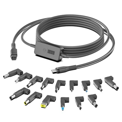 7Ft USB C to DC Adapter with Adjustable Output 5V-9V-12V-15V-20V-28V PD Fast Charging Cable Universal Charger 15PCS Connecor Tips DC Cable Kit Fit for Laptop Chromebook Phone Speaker USB Hub