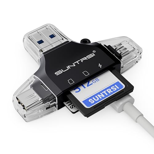 4 in 1 SD Card Reader for iPhone ipad Android Mac PC Camera,Micro SD Card Reader SD Card Adapter Portable Memory Card Reader Trail Camera Viewer for SD and TF Card - color: black