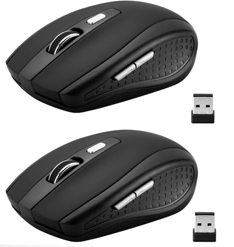 Guiheng 2 Pack Wireless Mouse, 2.4Ghz Wireless Mouse Computer Mouse1200,6 Buttons with Nano Receiver for Laptop,PC,Chromebook,Computer,Notebook,Office (Black) - color: 2 pack black