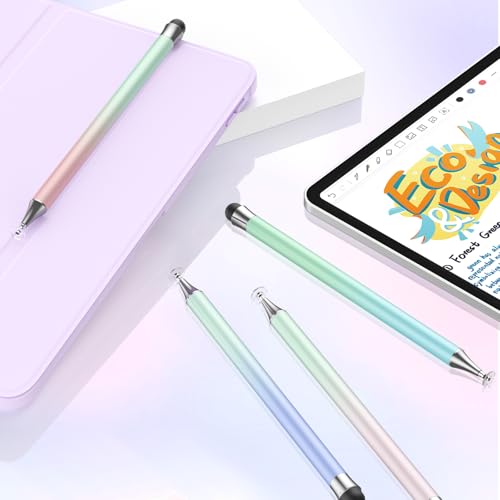 Stylus Pen for Touchscreen (4Pcs), 2 in 1 Stylus Pen for iPad, High Precision and Sensitivity Rubber Tips and Disc Compatible with iPad/iPhone/Android Tablets and All Touch Screens Devices (Light)