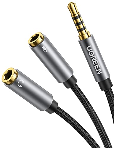 UGREEN Headphone Splitter 3.5mm 2 Female to 1 Male Mic and Audio Y Splitter TRRS Headset Adapter Bundle USB to Audio Jack Sound Card Adapter with Dual TRS 3-Pole Headphone and Microphone