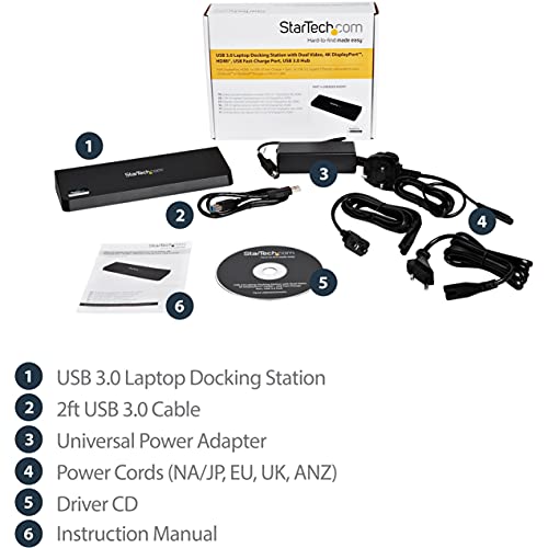 StarTech USB-A Dual Monitor Dock, HDMI & 4K DP, 4x USB-A, Ethernet, TAA | DisplayLink for Windows, macOS, ChromeOS; single DP 4K 30Hz or HDMI 2560x1440, always-on charging, headset, Kensington slot - size: Dual Monitor, style: DP 4K | HDMI | 4 x USB 3.0