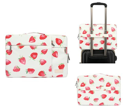 360° Protective Laptop Sleeve Case Bag with 3 Pockets,Handle and Luggage Strap for MacBook Air 13 inch,13.3 inch HP Dell Lenovo Notebook (Strawberry) - color: Strawberry, size: 12.5 inch-13.5 inch