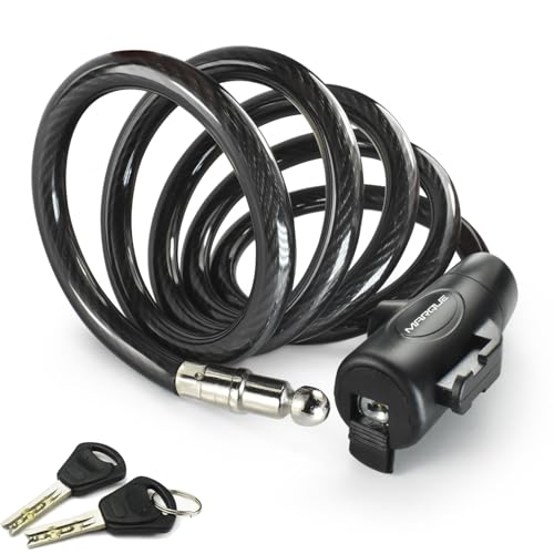 MARQUE Bike Lock with Key – 3/8” (4Ft, 7Ft, 15Ft) Coiled Cable Locks with 2 Keys, Anti-Theft Security Cable for Bicycles, Scooters, Kayaks, Paddle Boards, Gates (4 FT) - color: 4 FT