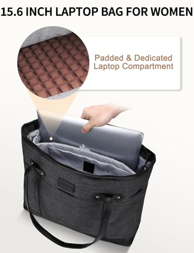 RAVUO Laptop Tote Bag for Women, Water Resistant 15.6 Inch Computer Handbag Purse Teacher Bag With Portable Small Pouch - color: Dark Grey