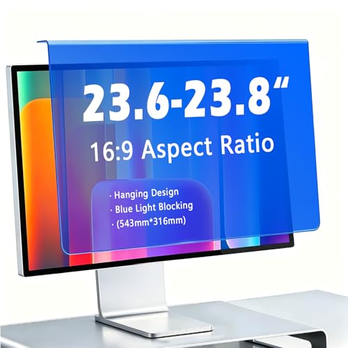 23.6-23.8 Inch Hanging Blue Light Blocking Screen Filter for Monitor, Anti Glare Eye Protection Display Filter, UV Protection, Removable No Adhesive Design, Fits 16:9 Widescreen PC & Computer Screens (1, 23.6/23.8"16:09 (543×316mm)) - size: 23.6/23.8"16:0