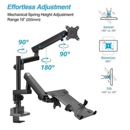 AVLT Laptop & Monitor Arm Pole Top Mount for 17-38" Screens - Black | Supports flat/curved/ultrawide screens up to 26.4 lbs. Mechanical spring, laptop tray, height adjustment and cable routing. - size: Laptop & 38 Inch Monitor Pole Arm